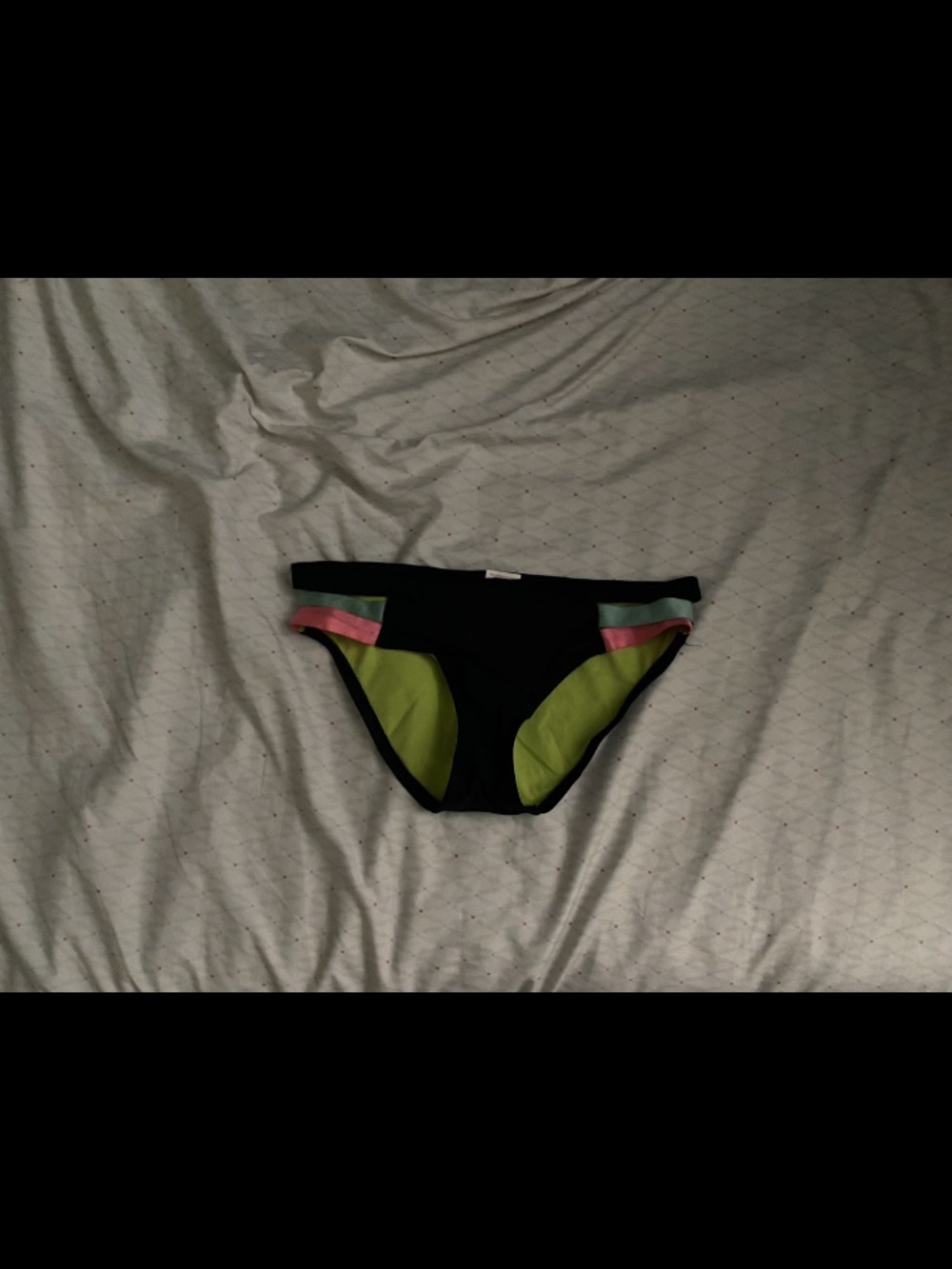 Black Bikini Bottom with Neon Green and Pastel Accent